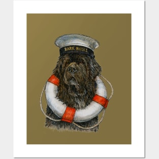 Newfoundland Dog with Life Ring and Sailor Cap Posters and Art